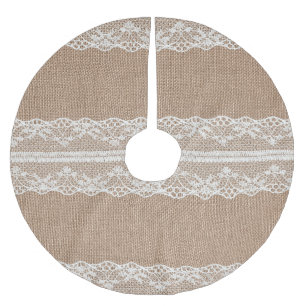 Falda Para El Árbol De Navidad De Poliéster Textura de encaje blanco-negro de Burlap marrón