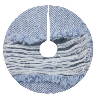 Falda Para El Árbol De Navidad De Poliéster Textura de jeans rotos con azul claro