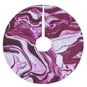 Falda Para El Árbol De Navidad De Poliéster Textura de mármol magenta: arte fluido abstracto