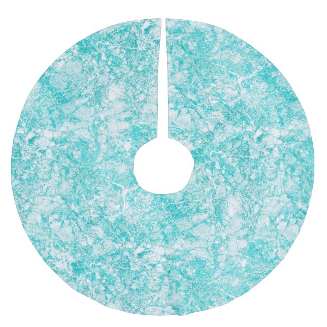 Falda Para El Árbol De Navidad De Poliéster Textura de Mint Blue & White Marble (Anverso)