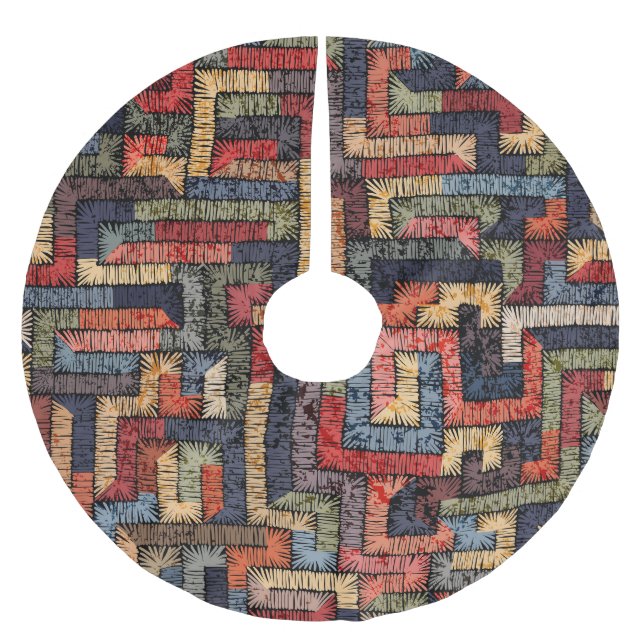 Falda Para El Árbol De Navidad De Poliéster Textura geométrica bordada, étnica (Anverso)