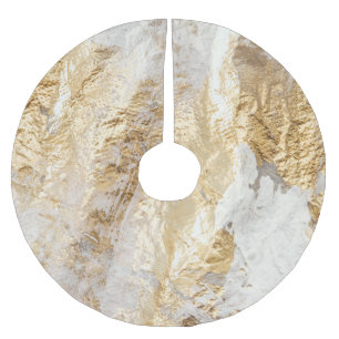 Falda Para El Árbol De Navidad De Poliéster Textura pintada con pincel de oro blanco.