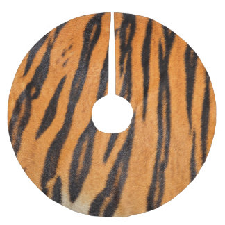 Falda Para El Árbol De Navidad De Poliéster Textura realista de piel de tigre.