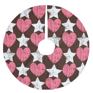 Falda Para El Árbol De Navidad De Poliéster Textura Retro Threadbare Hearts Stars