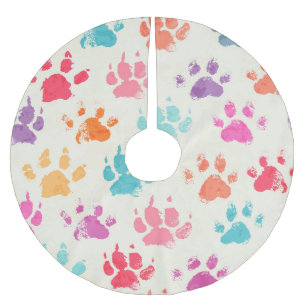 Falda Para El Árbol De Navidad De Poliéster Tinta colorida, patas de perro sucias