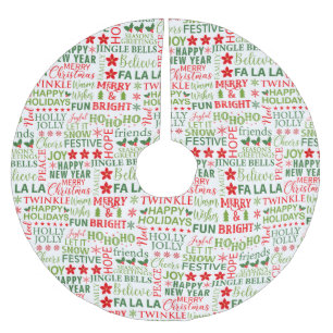 Falda Para El Árbol De Navidad De Poliéster Tipografía de Navidad Rojo y Verde Patrón Sin Fin