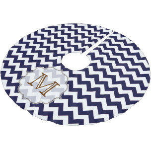 Falda Para El Árbol De Navidad De Poliéster Tornillo de árbol inicial monograma azul de la mar