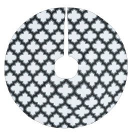 Falda Para El Árbol De Navidad De Poliéster Trébol blanco y negro, Entramado, Quatrefoil