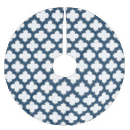 Falda Para El Árbol De Navidad De Poliéster Trellis azul blanco y naval, Entramado, Quatrefoil