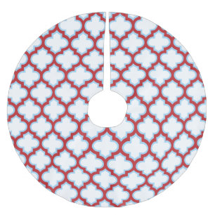 Falda Para El Árbol De Navidad De Poliéster Trellis blanca y roja, Entramado, Quatrefoil