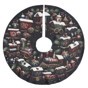 Falda Para El Árbol De Navidad De Poliéster Tren acuarela sobre Navidades negros