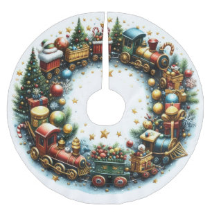 Falda Para El Árbol De Navidad De Poliéster Trenes de acuarela en Navidad blanca