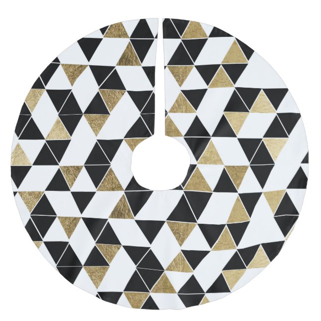 Falda Para El Árbol De Navidad De Poliéster Triángulos negros, blancos, y falsos modernos del (Anverso)