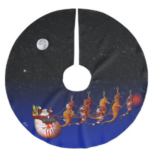 Falda Para El Árbol De Navidad De Poliéster Trineo de Santa y del Seahorse
