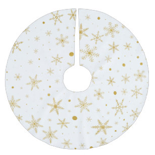 Falda Para El Árbol De Navidad De Poliéster Twinkle Snowflake 3 -Oro y blanco-