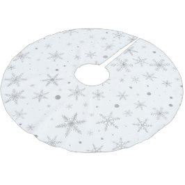 Falda Para El Árbol De Navidad De Poliéster Twinkle Snowflake - Blanco y gris plateado