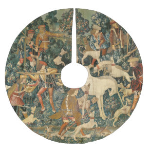 Falda Para El Árbol De Navidad De Poliéster Unicornio Medieval Antiguo se Defiende a Sí Mismo 