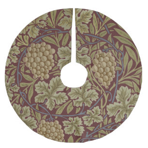 Falda Para El Árbol De Navidad De Poliéster Uva de Vid de William Morris Rojo Verde Arte