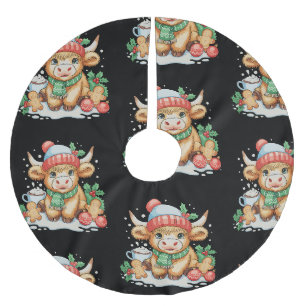 Falda Para El Árbol De Navidad De Poliéster Vaca Alta Escocesa de Navidad Ternera Linda Sombre