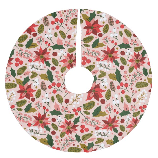 Falda Para El Árbol De Navidad De Poliéster Vacaciones de invierno en Poinsettia (Anverso)