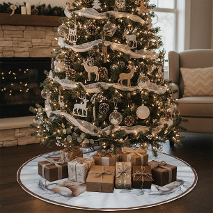 Falda Para El Árbol De Navidad De Poliéster Vacaciones de zorro acuarela y nieve