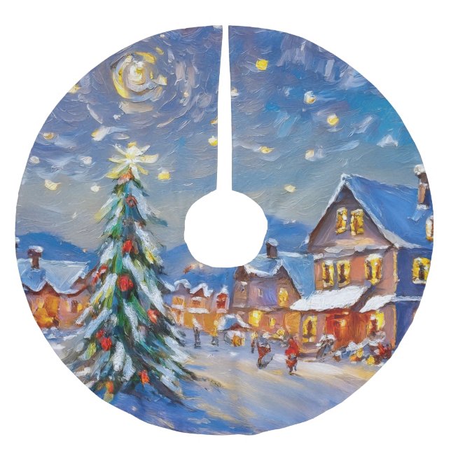 Falda Para El Árbol De Navidad De Poliéster Vacaciones en Winter Village (Anverso)