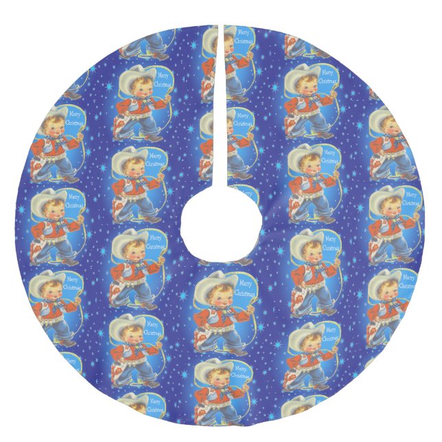 Falda Para El Árbol De Navidad De Poliéster Vaquero Pequeño Con Rope Feliz Navidad (Anverso)