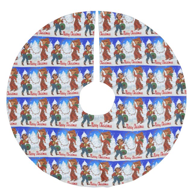 Falda Para El Árbol De Navidad De Poliéster Vaqueros Y Vaqueros Invierno Feliz Navidad (Anverso)