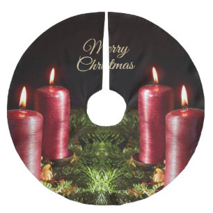 Falda Para El Árbol De Navidad De Poliéster Velas Negras Rojas Celebración de Navidad