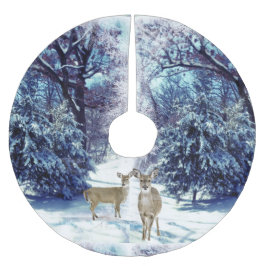 Falda Para El Árbol De Navidad De Poliéster Venado en invierno: Falda de árbol de navidad en e