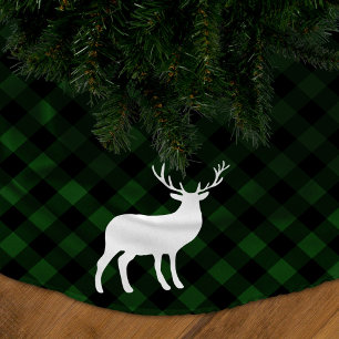 Falda Para El Árbol De Navidad De Poliéster Verde rústico y cuadros negros Ciervo Blanco