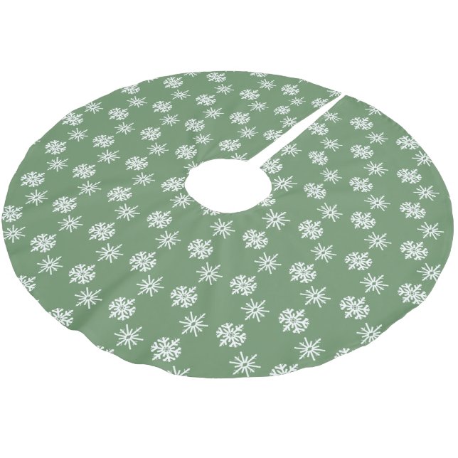 Falda Para El Árbol De Navidad De Poliéster Verdes y copos de nieve blancos y sabrosos (Angular)