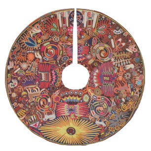 Falda Para El Árbol De Navidad De Poliéster Viaje tribal maya mexicano de Boho del arte de