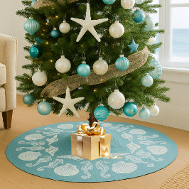 Falda Para El Árbol De Navidad De Poliéster Vintage Beach Cottage Seasheles Azul Blanco