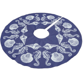 Falda Para El Árbol De Navidad De Poliéster Vintage Beach Cottage Seasheles Azul Blanco