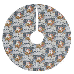 Falda Para El Árbol De Navidad De Poliéster Vintage Christmas WW2 Santa en avión