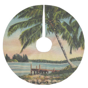 Falda Para El Árbol De Navidad De Poliéster Vintage Coconut Palmas Breeze Tropical Sunset