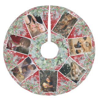 Falda Para El Árbol De Navidad De Poliéster Vintage Collage de fotos de la familia Wreath de N