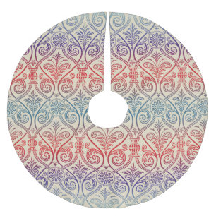 Falda Para El Árbol De Navidad De Poliéster Vintage Damask Wallpaper - rojo violeta azul