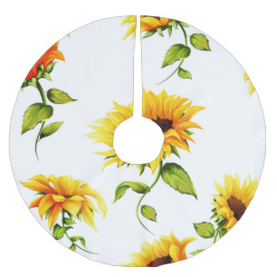 Falda Para El Árbol De Navidad De Poliéster Vintage Hand Drawn Sunflower Watercolor