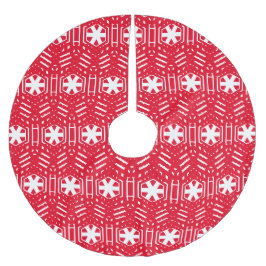 Falda Para El Árbol De Navidad De Poliéster Vintage Navidades lindos con copos de nieve rojos