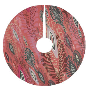 Falda Para El Árbol De Navidad De Poliéster Vintage Peafowl Rojo Decorativo Patrón de Seamless