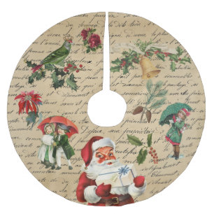 Falda Para El Árbol De Navidad De Poliéster Vintage Santa Decoupage Victorian