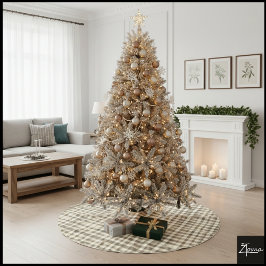 Falda Para El Árbol De Navidad De Poliéster Warm Neutral Sepia Gingham Checkerboard Classic