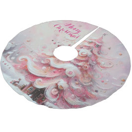 Falda Para El Árbol De Navidad De Poliéster Whimsical Impressionistic Christmas Tree Pink