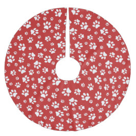 Falda Para El Árbol De Navidad De Poliéster White Paw imprime la falda del árbol de Navidad