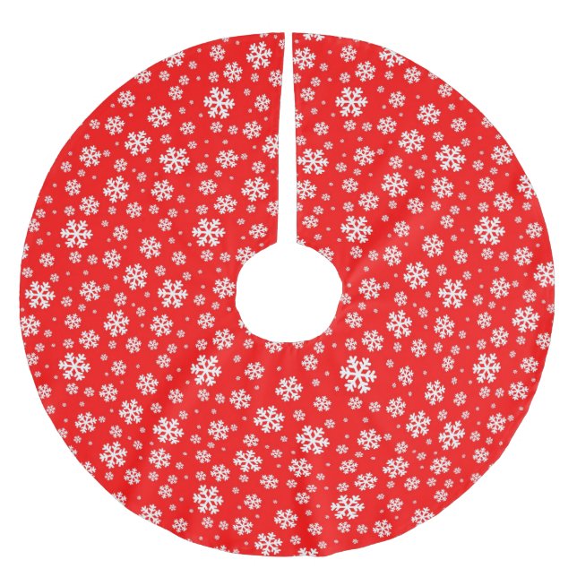 Falda Para El Árbol De Navidad De Poliéster White Snowflakes on Red Winter Pattern (Anverso)