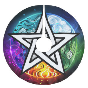 Falda Para El Árbol De Navidad De Poliéster Wiccan pentagram