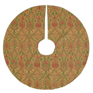 Falda Para El Árbol De Navidad De Poliéster William Morris Clásico Oro Rojo de Esquina