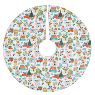 Falda Para El Árbol De Navidad De Poliéster Woodland Cute Santa Animals White